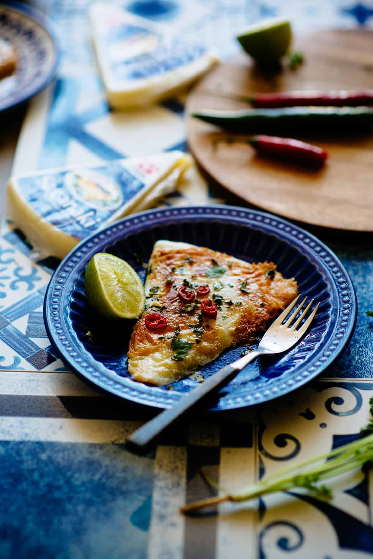 fried Greek saganaki cheese with lime and chilli