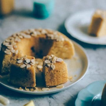 a sliced cake on a plate