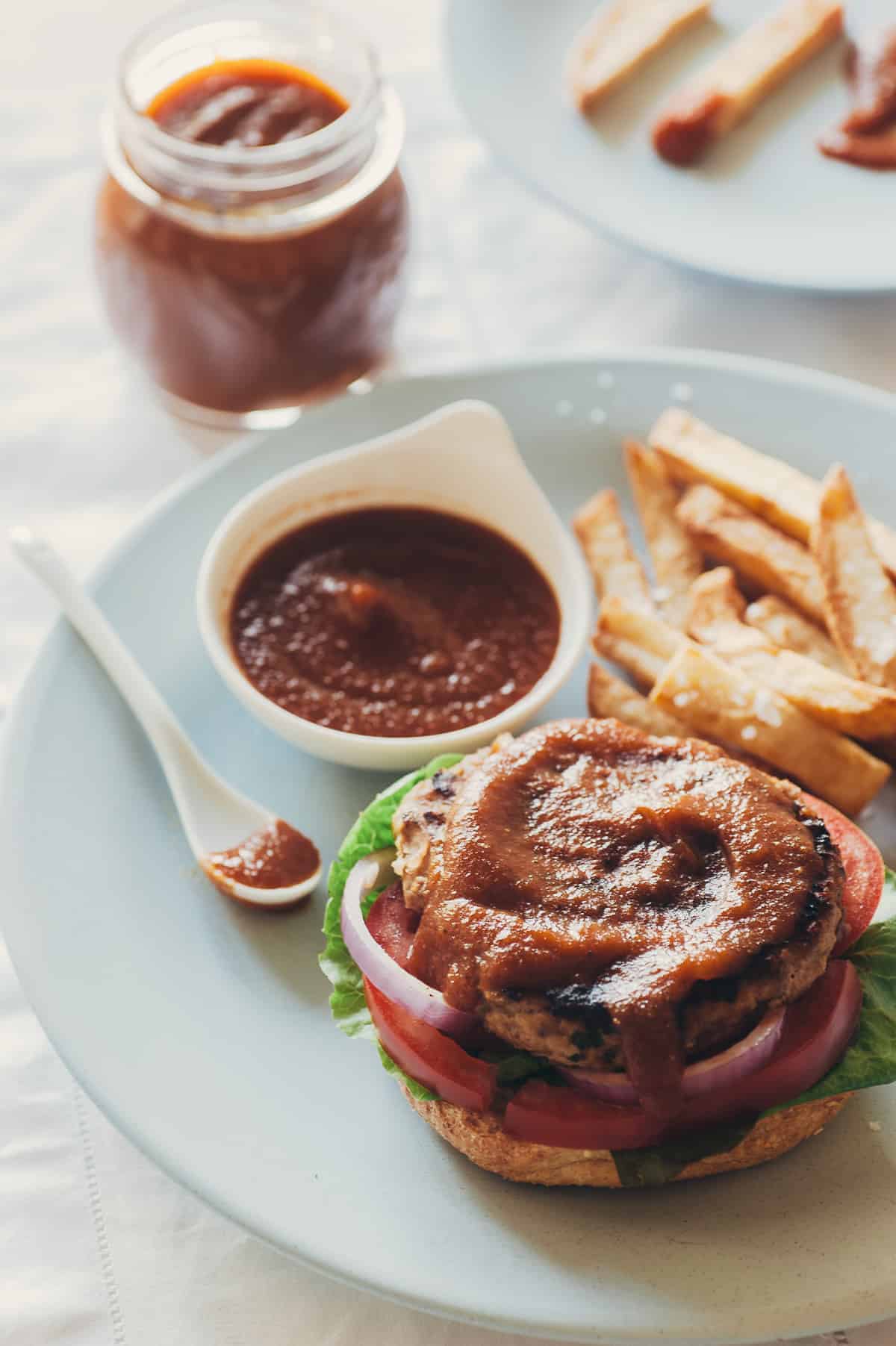 a Bergeron a plate served with homemade tomato ketchup