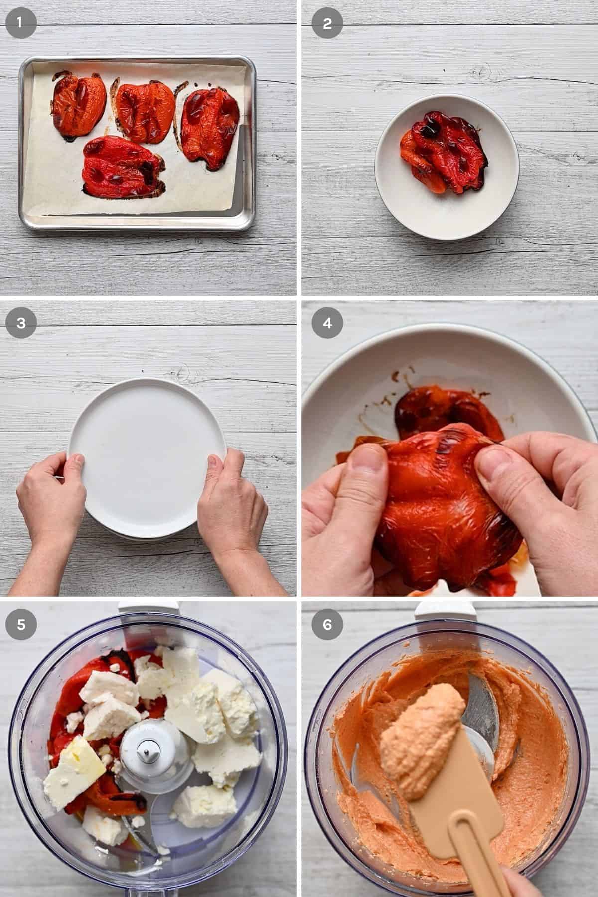 step by step instructions to make Greek red pepper and feta dip