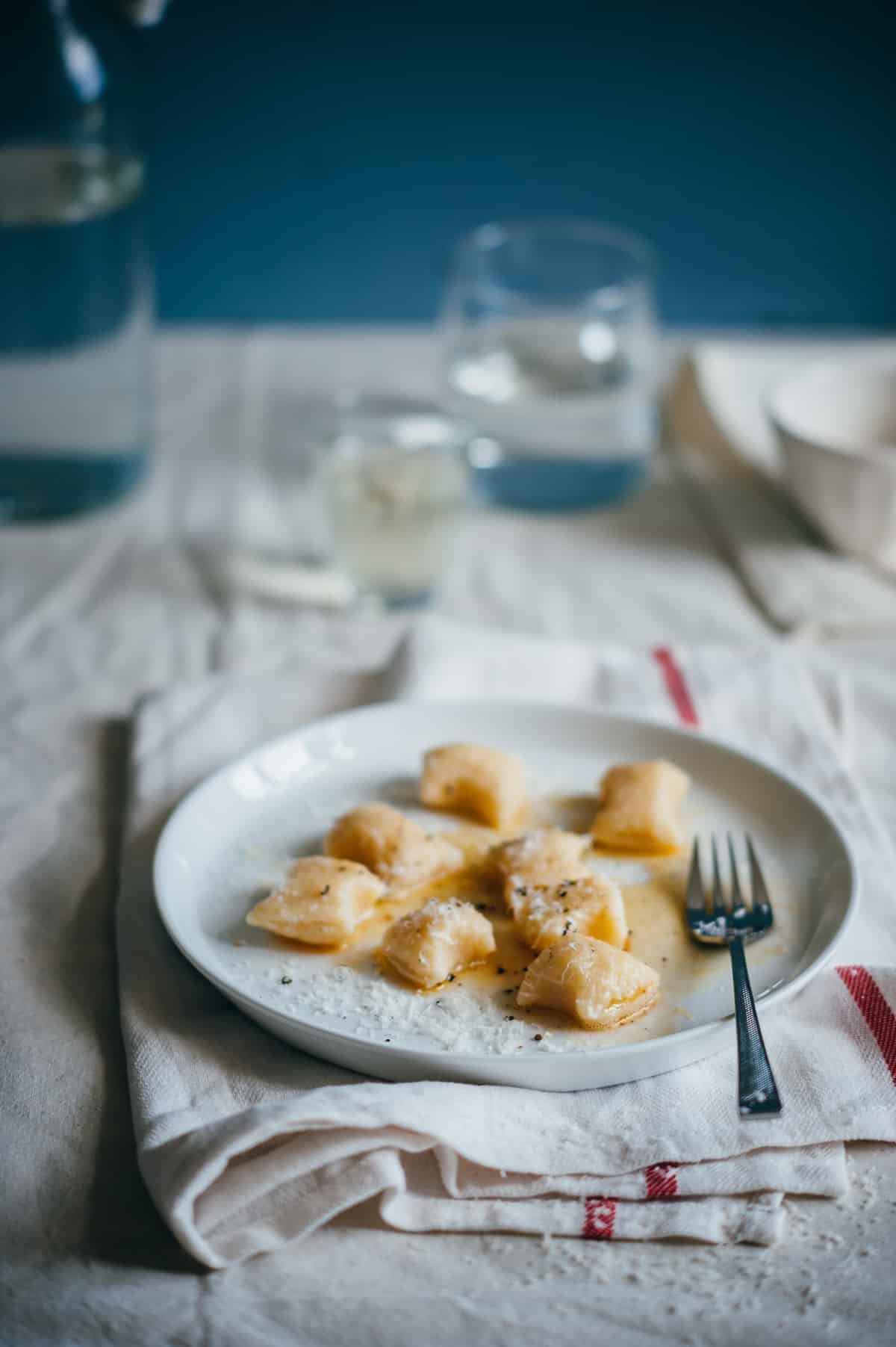 gnocchi made from ricotta served on a white plate