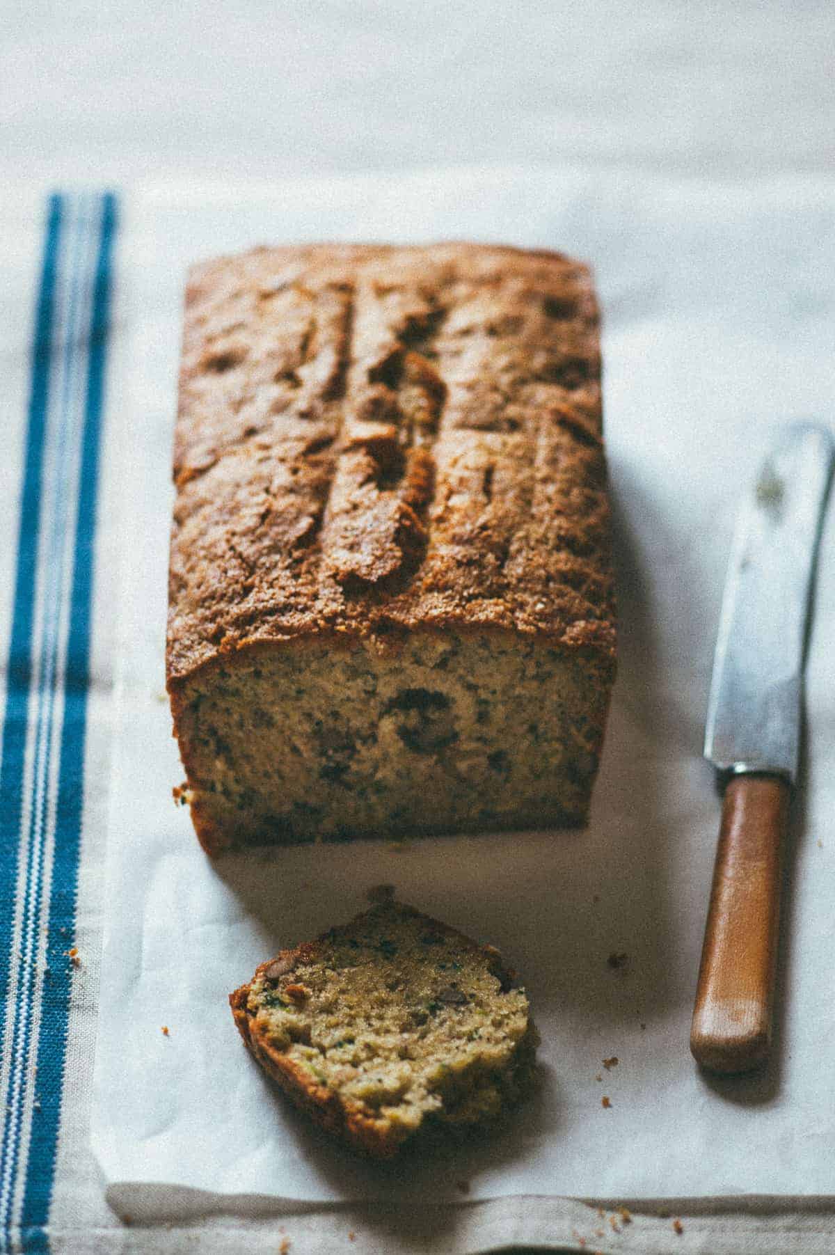 a sliced rectangular cake made with zucchini