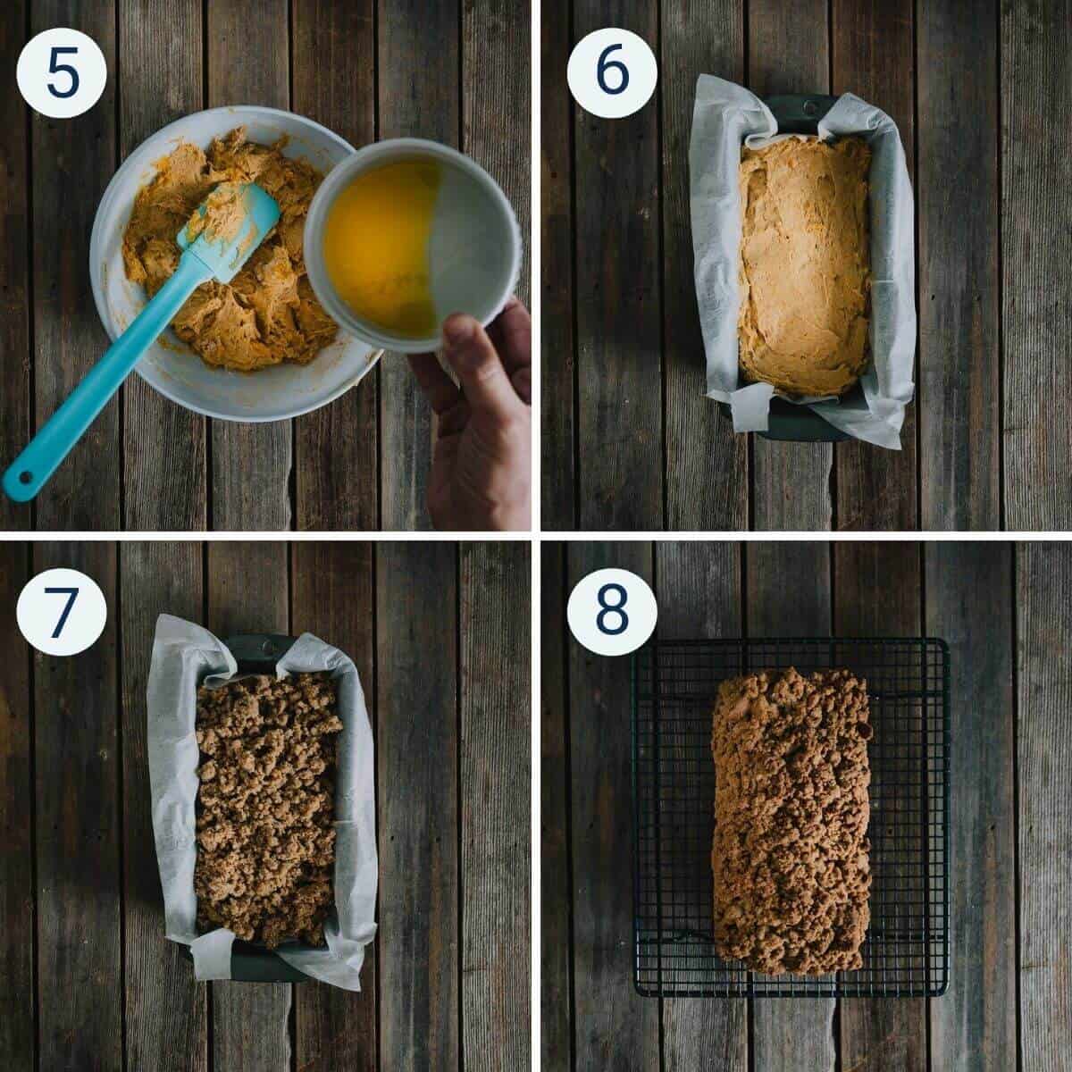 Steps for how to make pumpkin bread.