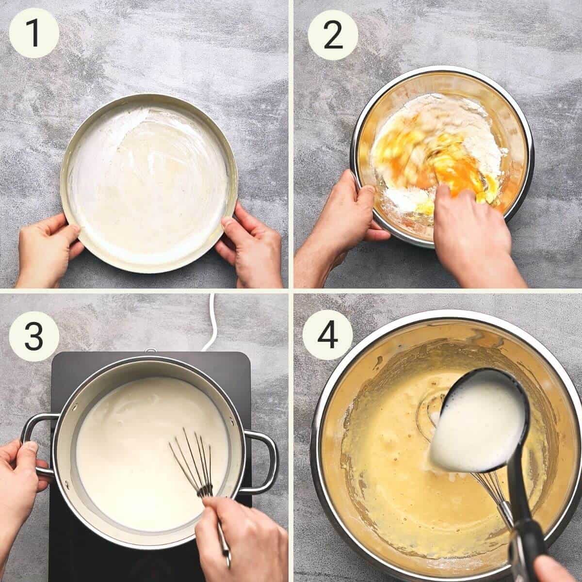a collage of steps 1-4 for preparing galatopita.
