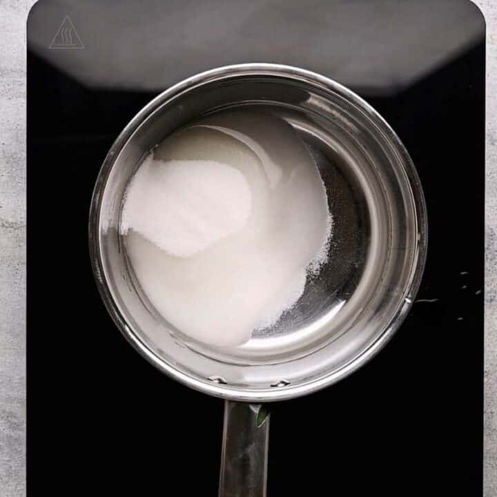 sugar and water in a pot