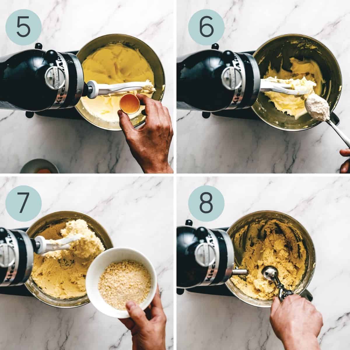a collage of 4 images showing the steps you need to make kourabiedes.