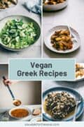 vertical pin with 4 images of vegan greek recipes.