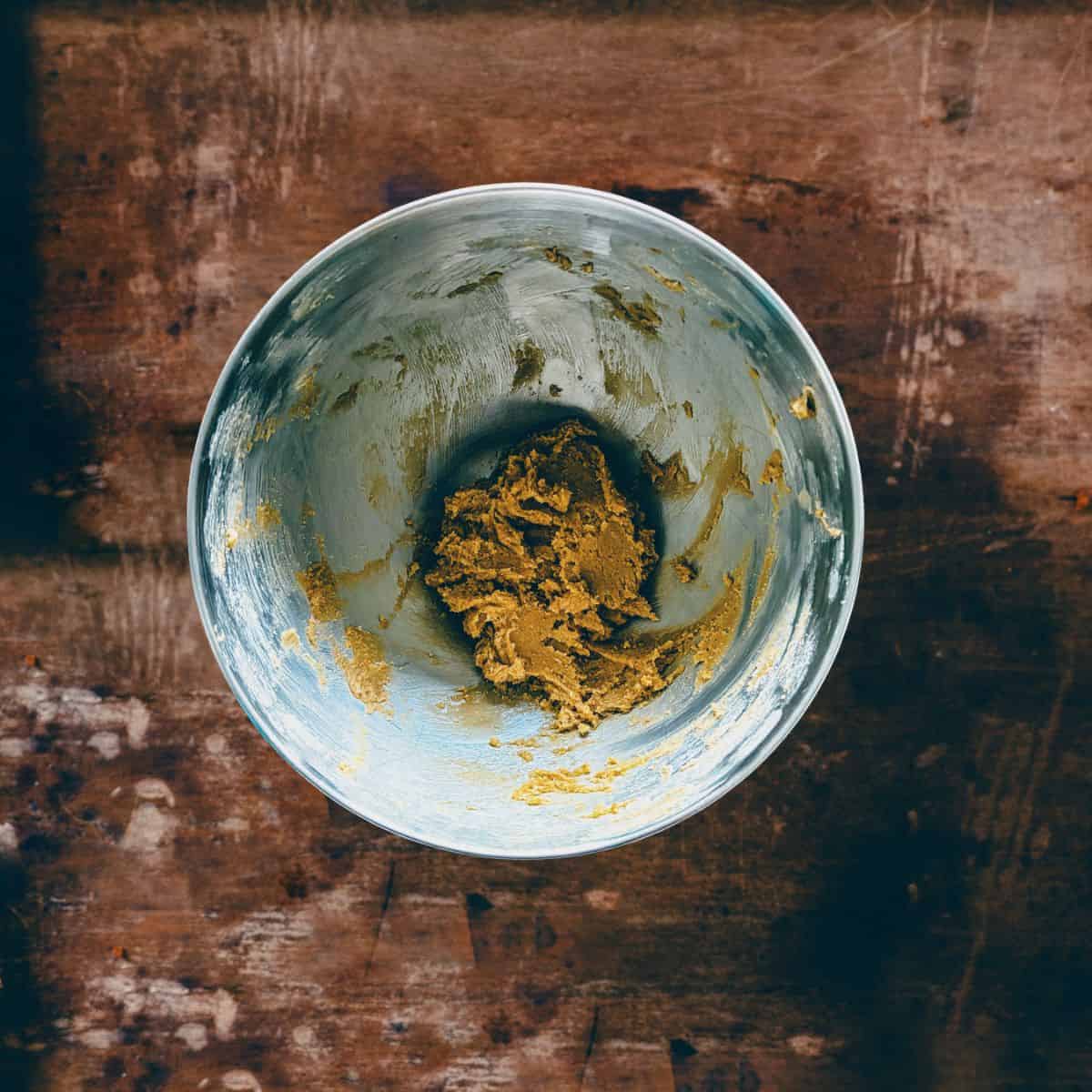 Creamed butter sugar and honey mixture for cake.